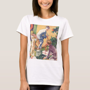 Camiseta Manhã de Natal Antiga, Crianças com Presentes