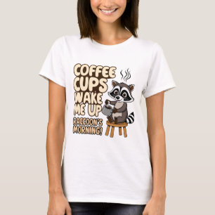 Camiseta Manhã engraçada com Raccoon com café