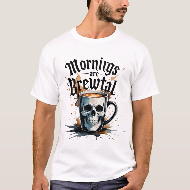 Camiseta Manhãs São Brewtal: Gótica Crânio Café Grap (Frente)