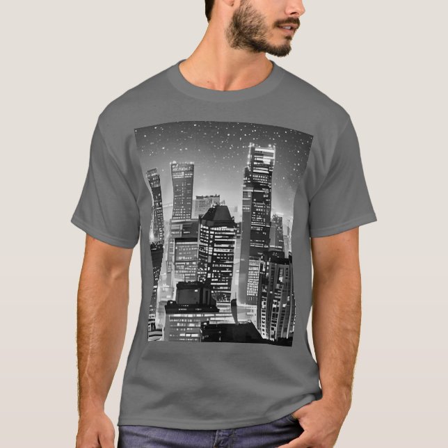 Camiseta Manhattan sob as estrelas em preto e branco (Frente)