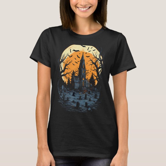Camiseta Mansão Assombrada - Dia das Bruxas (Frente)