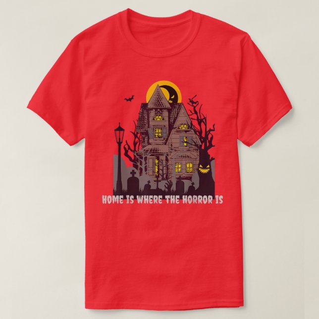Camiseta Mansão assombrada pelo horror com fantasia de Bats (Frente do Design)