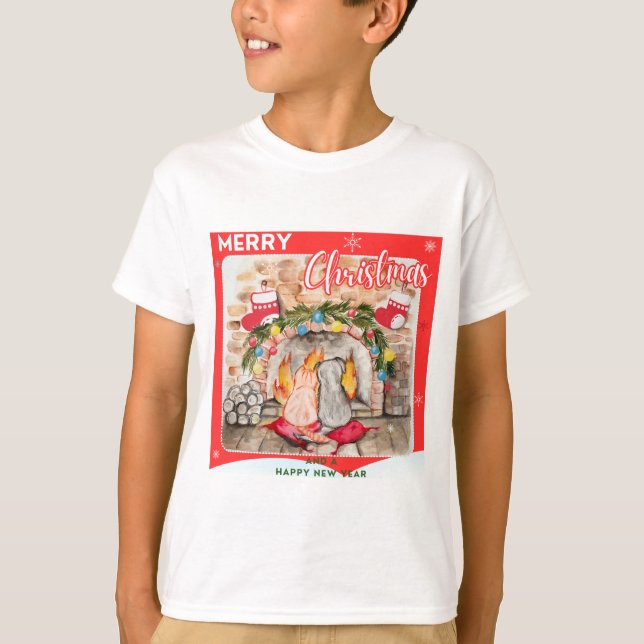 Camiseta Manta de Natal com cão e gato (Frente)