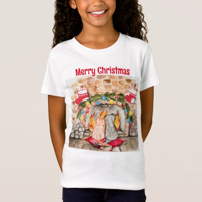 Camiseta Manta de Natal com cão e gato (Frente)