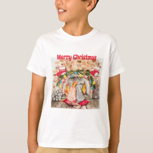 Camiseta Manta de Natal com cão e gato