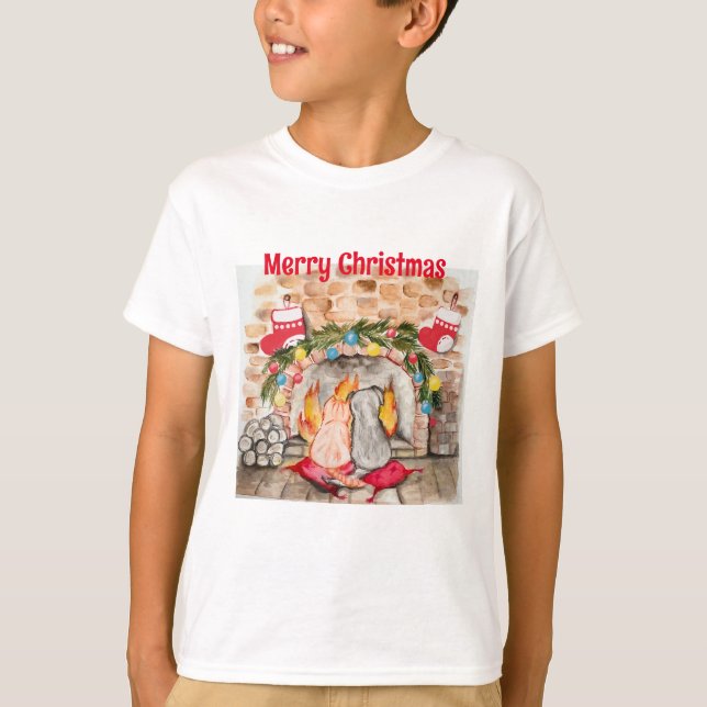 Camiseta Manta de Natal com cão e gato (Frente)
