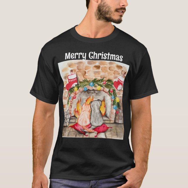 Camiseta Manta de Natal com cão e gato (Frente)