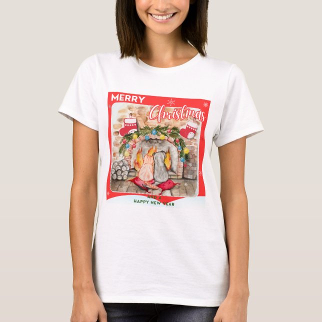 Camiseta Manta de Natal com cão e gato (Frente)