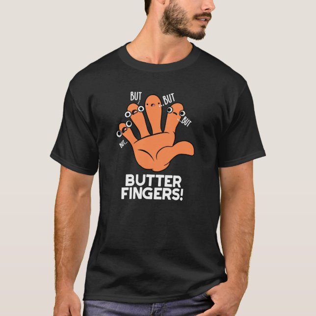 Camiseta Manteiga Dedos Anatomia Engraçada Arma Escuro BG (Frente)