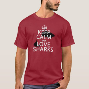 Camiseta Mantenha a calma e ame tubarões (as cores