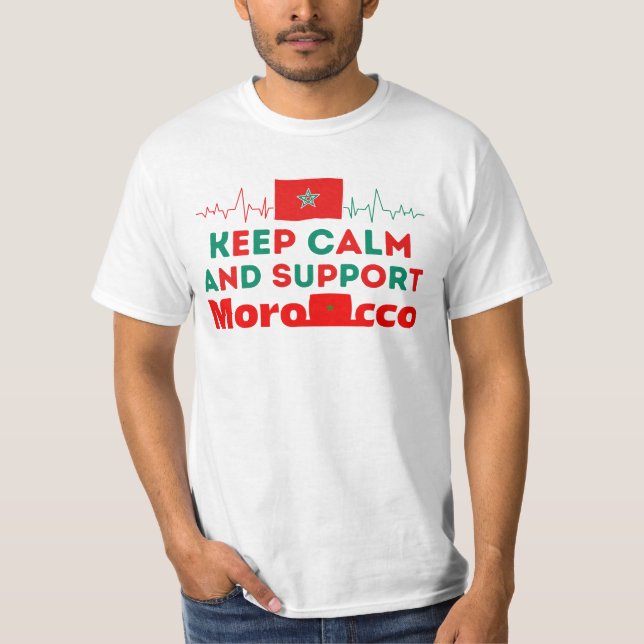 Camiseta Mantenha a calma e apoie Marrocos (Frente)