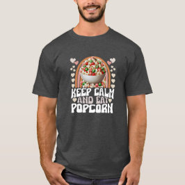 Camiseta mantenha a calma e coma pipoca