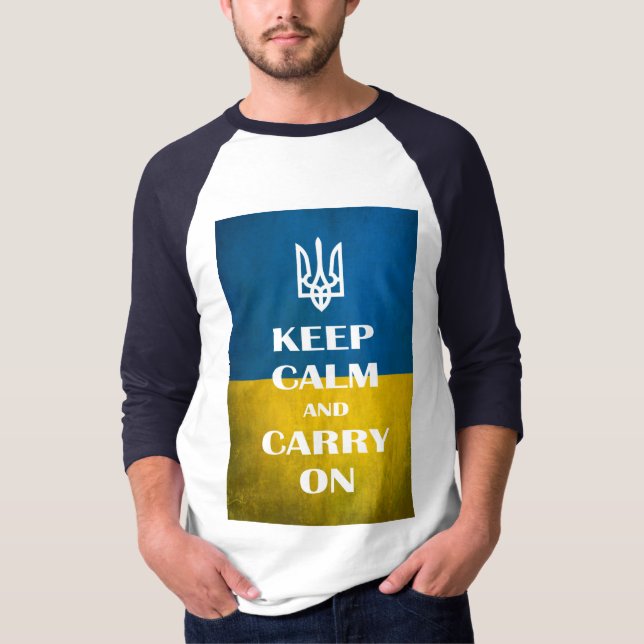 Camiseta Mantenha a calma e continue o tridente emblema ucr (Frente)