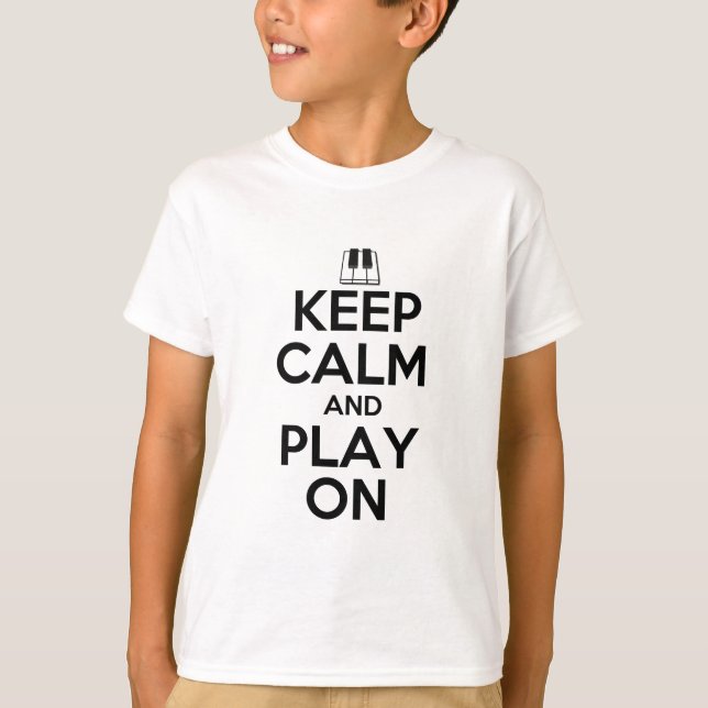 Camiseta Mantenha a calma e o jogo no piano (Frente)