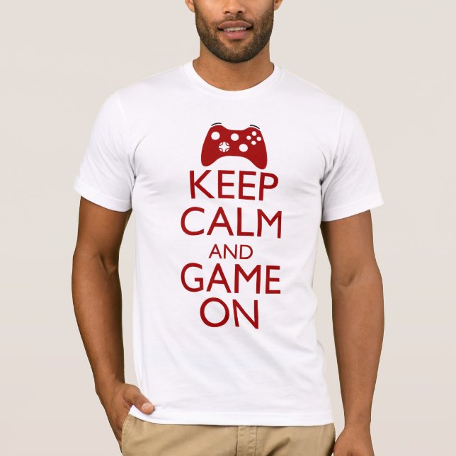 Camiseta Mantenha a calma e o jogo sobre (Frente)