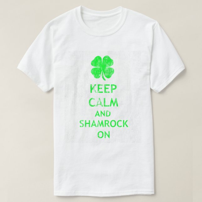 Camiseta Mantenha a calma e o Shamrock no DS (Frente do Design)