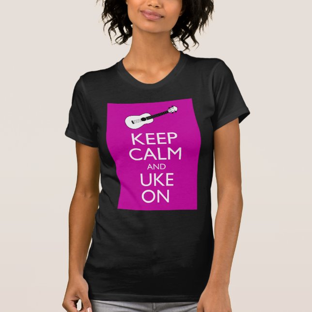 Camiseta Mantenha a calma e o Uke em (Fuschia) (Frente)