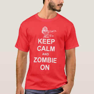 Camiseta Mantenha a calma e o zombi no t-shirt escuro