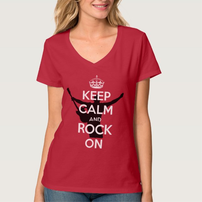 CAMISETA MANTENHA A CALMA E ROCK ON (Frente)