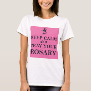 Camiseta Mantenha a calma & Pray seu preto do rosário no