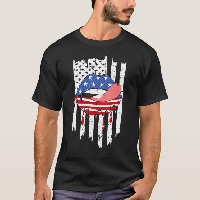 Camiseta Mantenha A Língua Americana Bandeira Patriótica 4º (Frente)