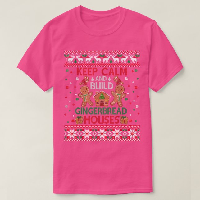 Camiseta Mantenha Calma Casas De Gingerpão Fazendo Natal Fe (Frente do Design)