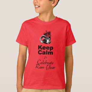 Camiseta Mantenha Calma Celebrar Crianças do Ano Ram Camis