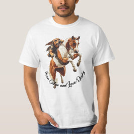Camiseta Mantenha Calma e Amor Derby. Cavalos estilizados e