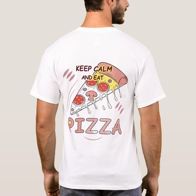 Camiseta Mantenha Calma E Coma Pizza Derrubando Queijo Ilus (Verso)