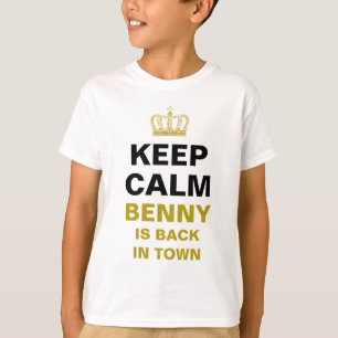 Camiseta MANTENHA CALMA E COR ouro + seu próprio texto