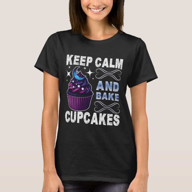 Camiseta mantenha calma e cupcakes assares (Frente)
