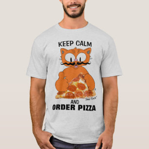 Camiseta MANTENHA CALMA E PEÇA PIZZA Senor Gato™ Engraç