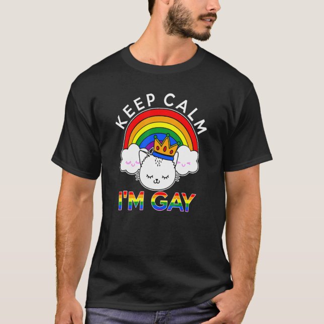 Camiseta Mantenha Calma Im Gay Lgbtq Sinalizador Arco-Íris  (Frente)