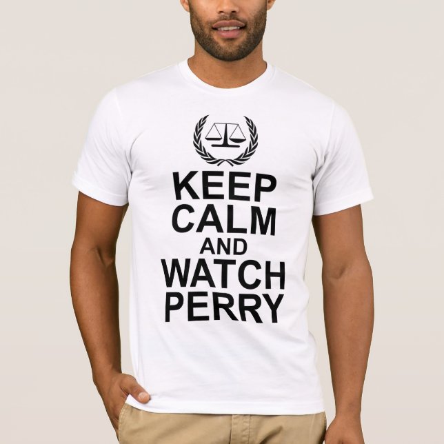 Camiseta Mantenha escalas calmas e do relógio de Perry de (Frente)
