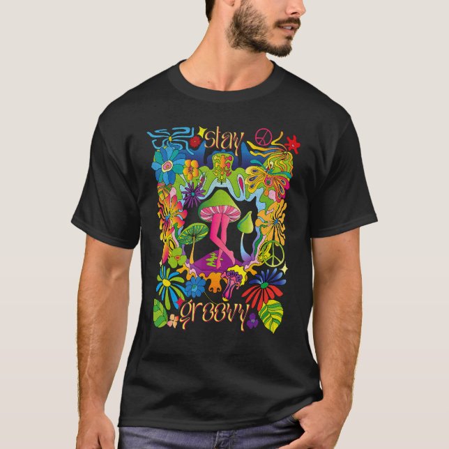 Camiseta Mantenha Groovy Vintage 70s Retro Rainbow Butterfl (Frente)