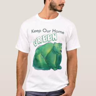 Camiseta Mantenha nosso Urso de Aquarela Verde em Casa
