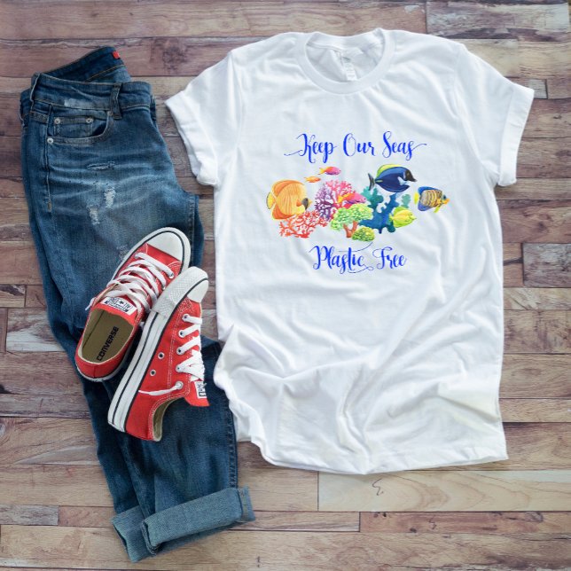 Camiseta Mantenha Nossos Mares Livres de Plástico Peixe Cor (Criador carregado)