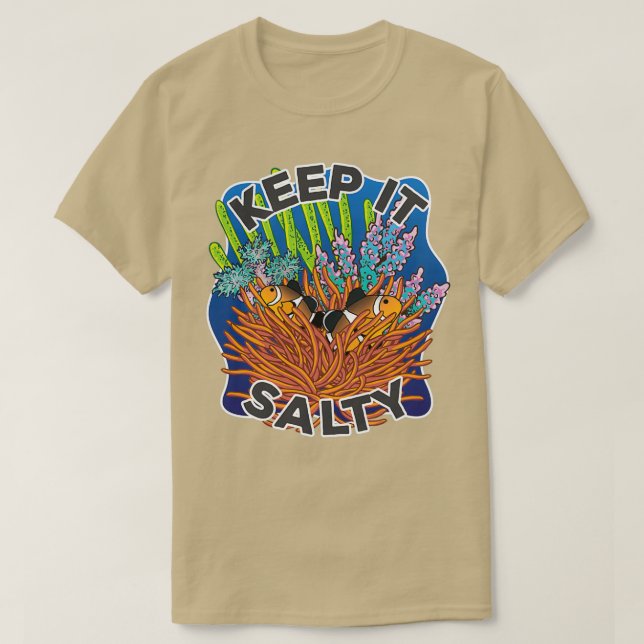 Camiseta Mantenha-o salgado e marisco e anêmona salgada (Frente do Design)