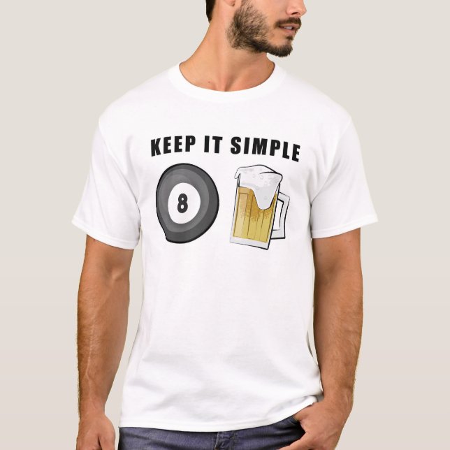 Camiseta Mantenha-o simples - Bilhar e Cerveja (Frente)