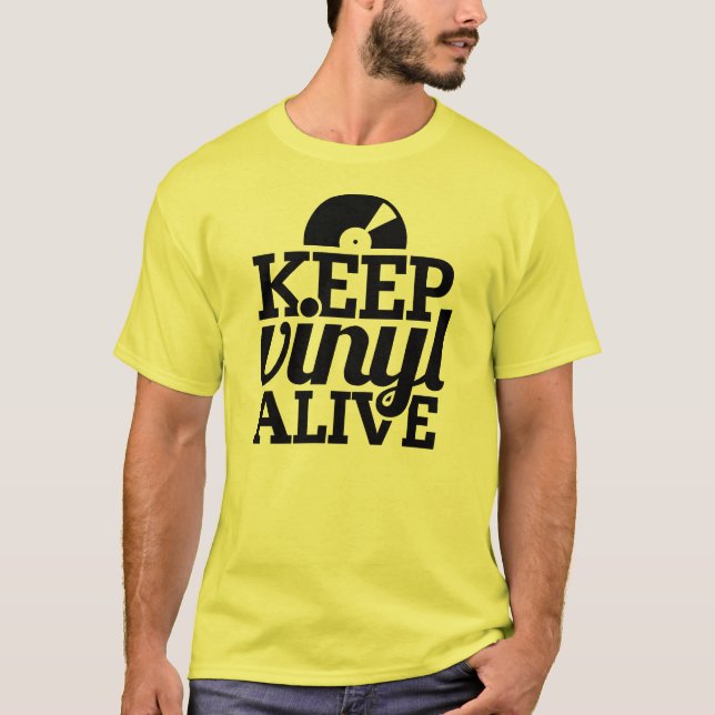 Camiseta Mantenha o t-shirt vivo do vinil - amarelo (Frente)