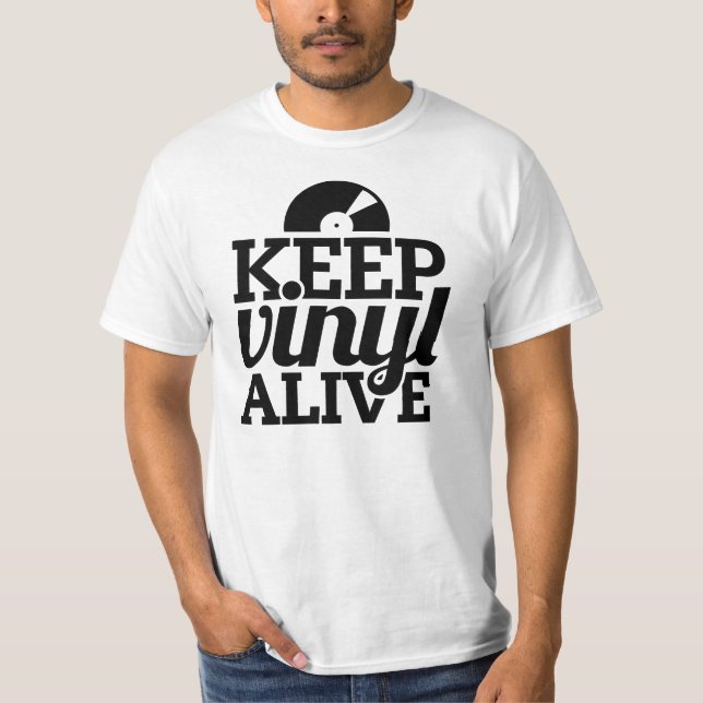 Camiseta Mantenha o t-shirt vivo do vinil - DJ, misturando (Frente)