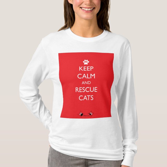 Camiseta Mantenha pata calma e do salvamento dos gatos do (Frente)