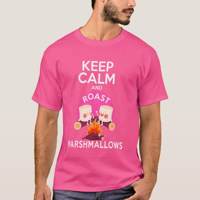 Camiseta Mantenha-Se Calmo E Marshmallow Acampando (Frente)