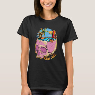 Camiseta Mantenha-Se Calmo Verão Caveira Praia Palmeira Sur