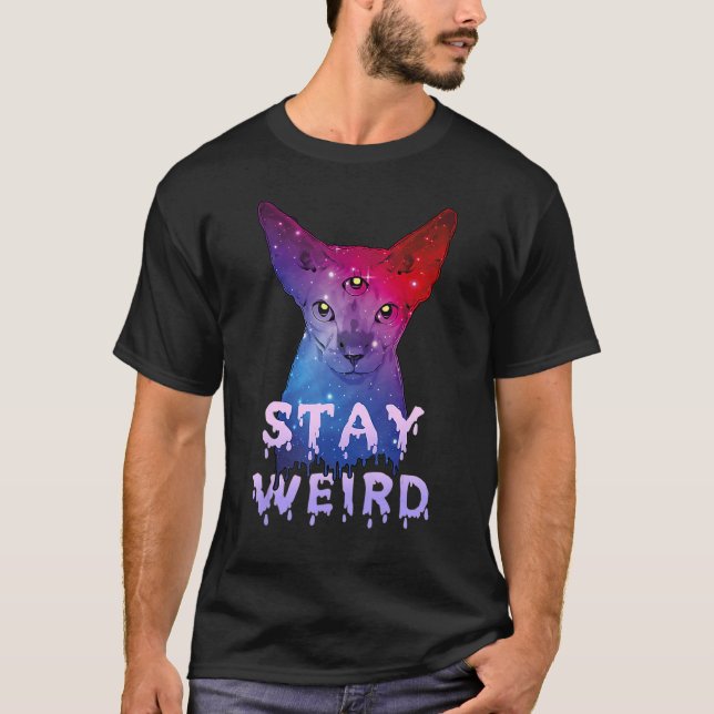 Camiseta Mantenha-se estranho, Sphynx Cat Três Olhos Cat (Frente)