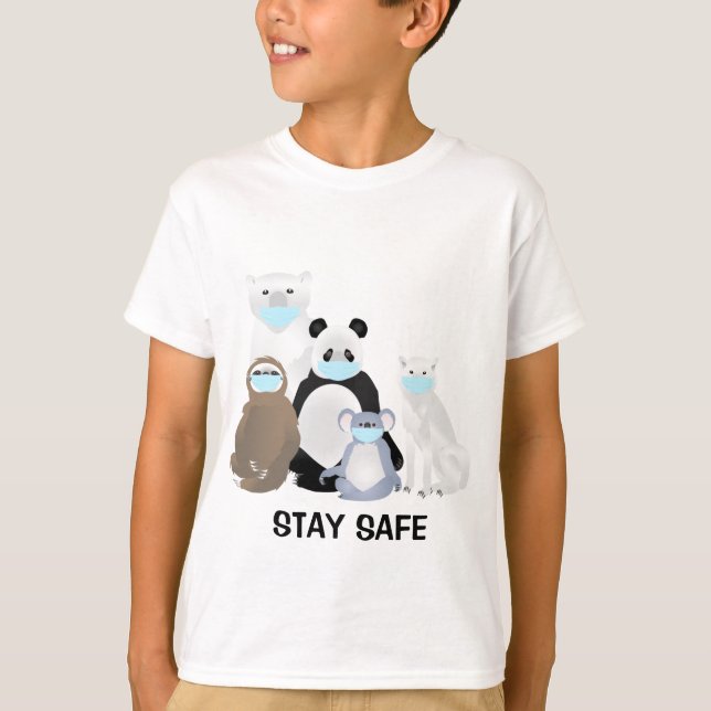 Camiseta Mantenha-Se Seguro, Urso Polar, Koala, Wolf, Panda (Frente)