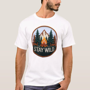 Camiseta Mantenha-se selvagem - Arte de patch de aventura f