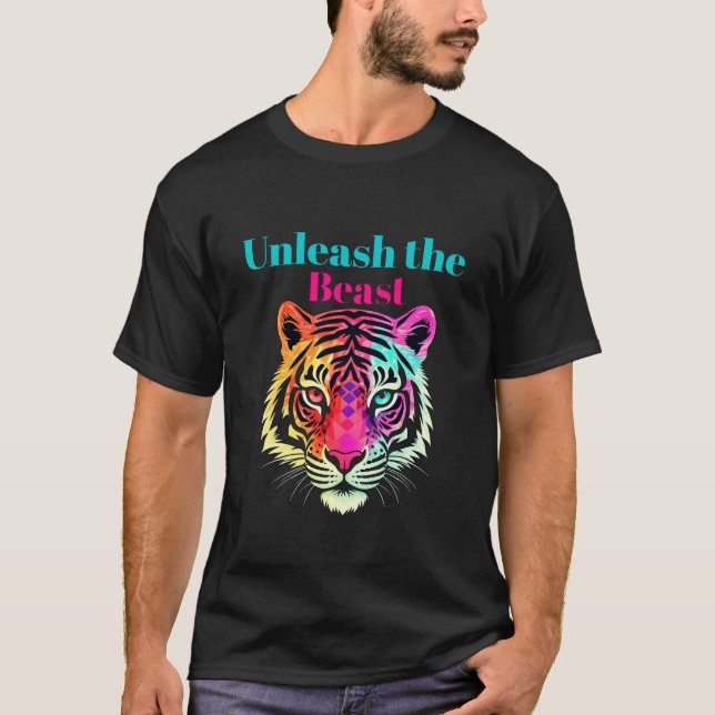 Camiseta Mantenha-se selvagem, Neon Tiger Leopard T-Shirt V (Frente)