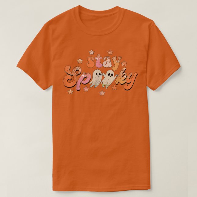 Camiseta Mantenha Spooky Halloween Groovy Floral Fantasma H (Frente do Design)