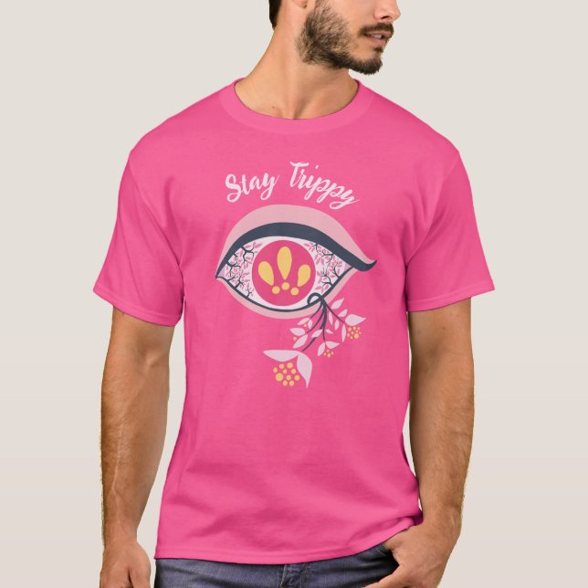 Camiseta Mantenha Trippy Olho Rosa Psicodélico Floral (Frente)
